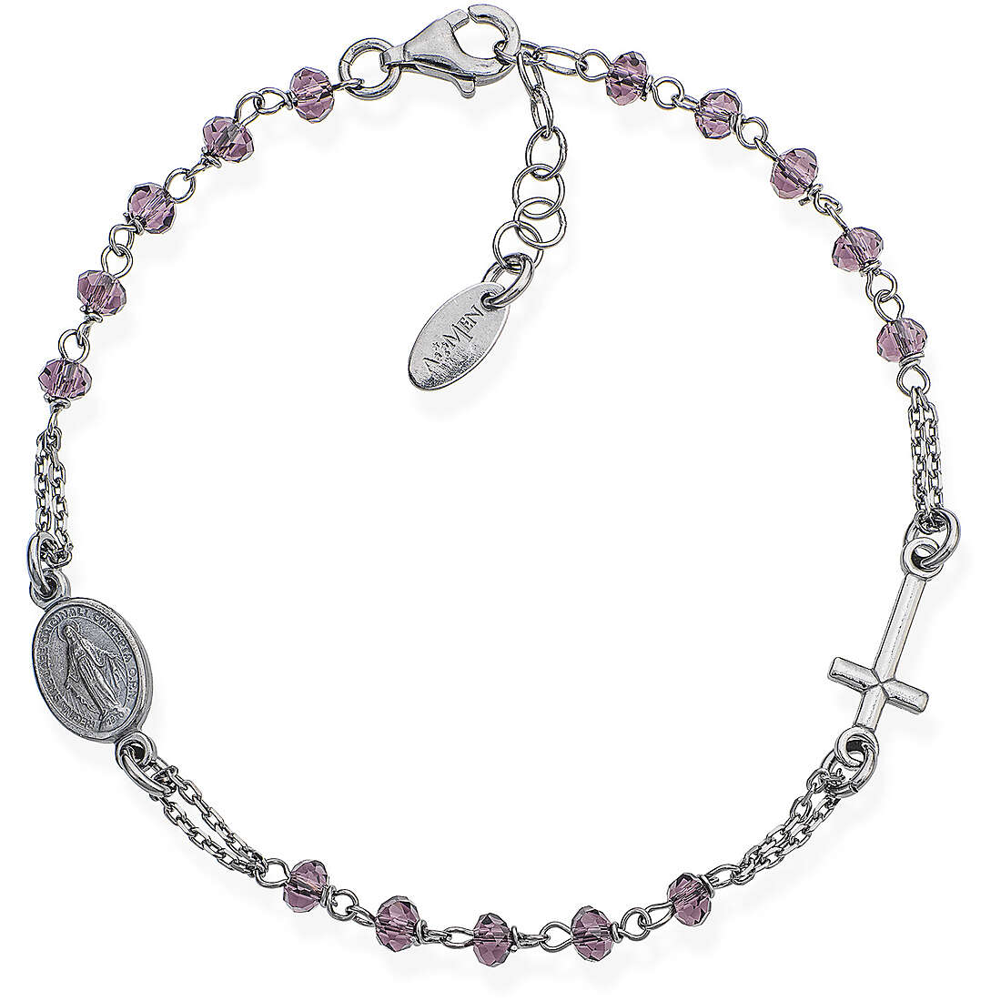 Armband Mit Perlen frau Silber 925 Schmuck Amen Rosari BRONL3