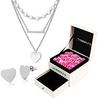 Geschenkset: Halskette und Ohrringe mit Herz in Silberfarbe GPSET23